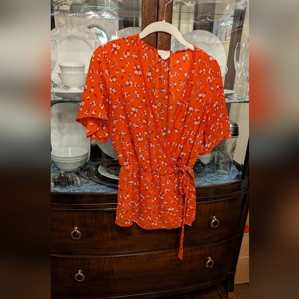 Sienna Sky Red Floral Wrap Blouse